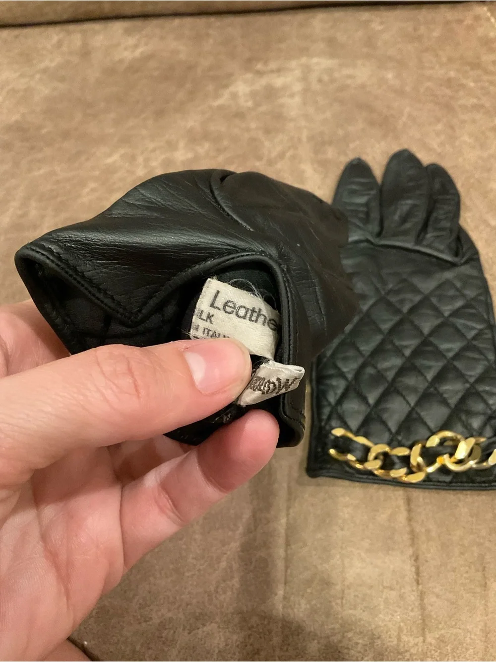 Neiman Marcus Black Quilted Leather Gloves